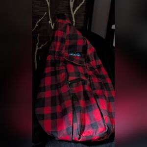 KAVU Plaid Rope Bag Americana Sling Backpack Crossbody, Red, EUC